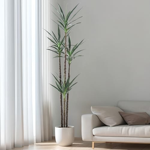 Artificial Tree Faux Agave Plant with 60 Leaves and 4 Realistic 7ft Green
