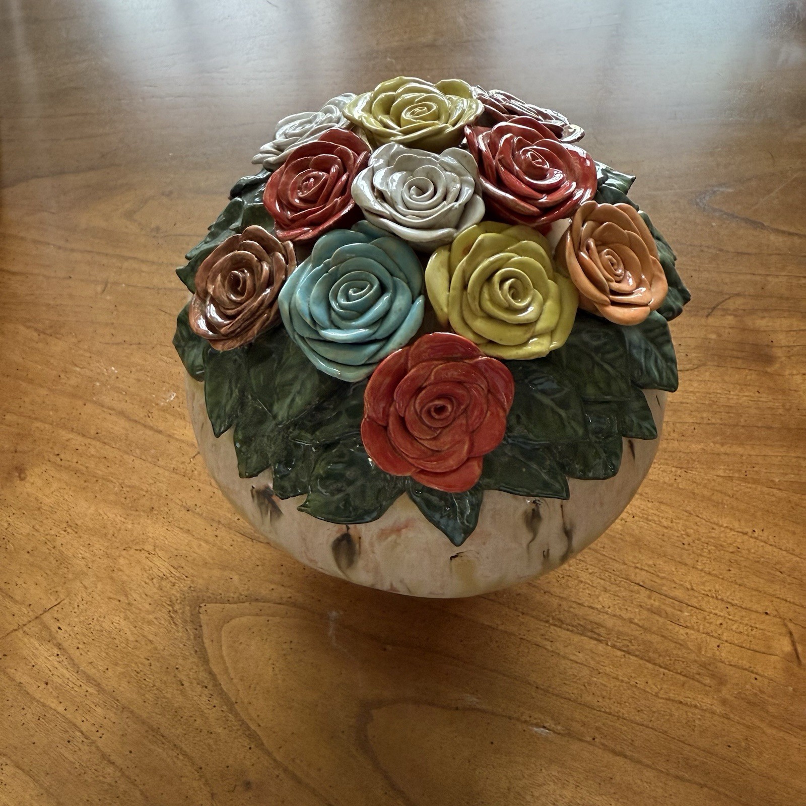 Hand-Made Ceramic Flower Bouquet Garden Ball with Drip Glaze