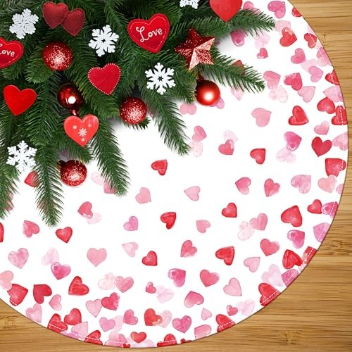 Valentines Day Tree Skirt 36 Inch Red Love Heart Xmas Tree Skirt 36″ Pink