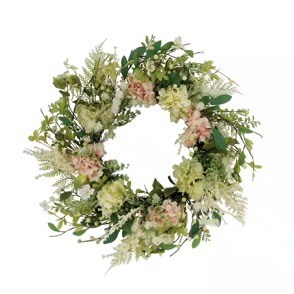 24 In. Artificial Hydrangea and Dogwood Floral Spring Wreath