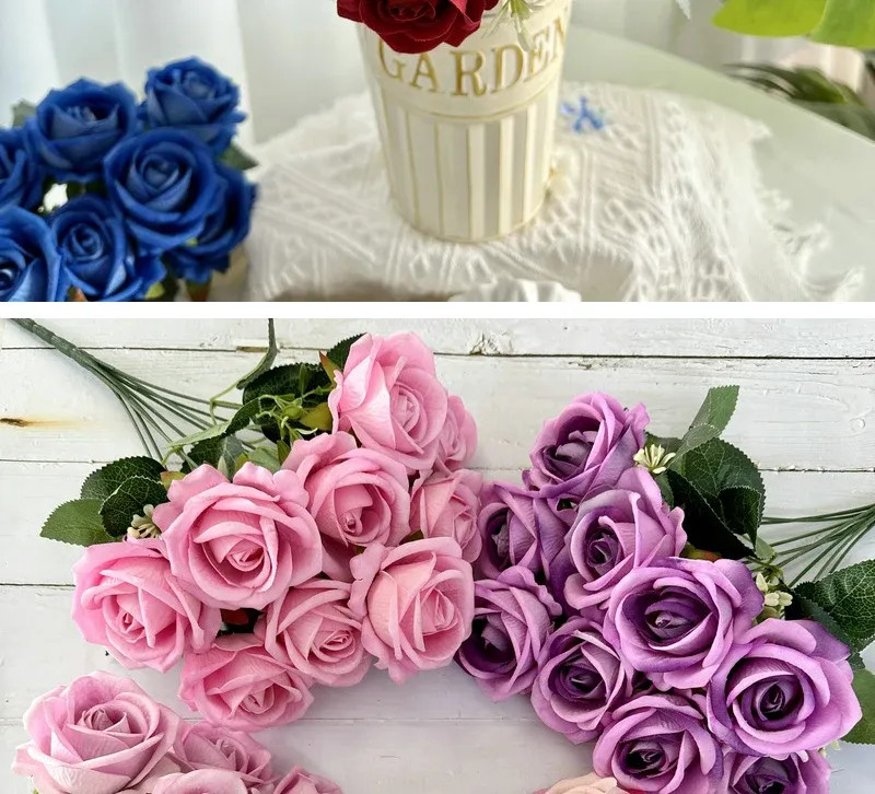 9 Heads silk Rose Artificial Flower Bouquet Home Table Vase Deco Floral