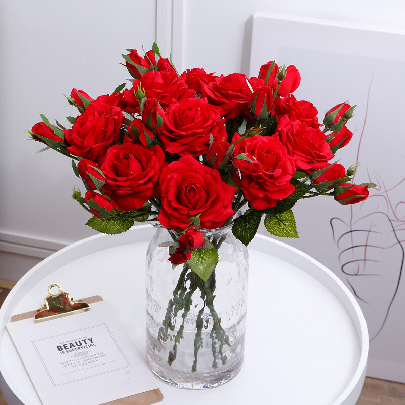2PCS Artificial Rose Flowers Long Bouquet Fake Plants Wedding Party Decor Supply