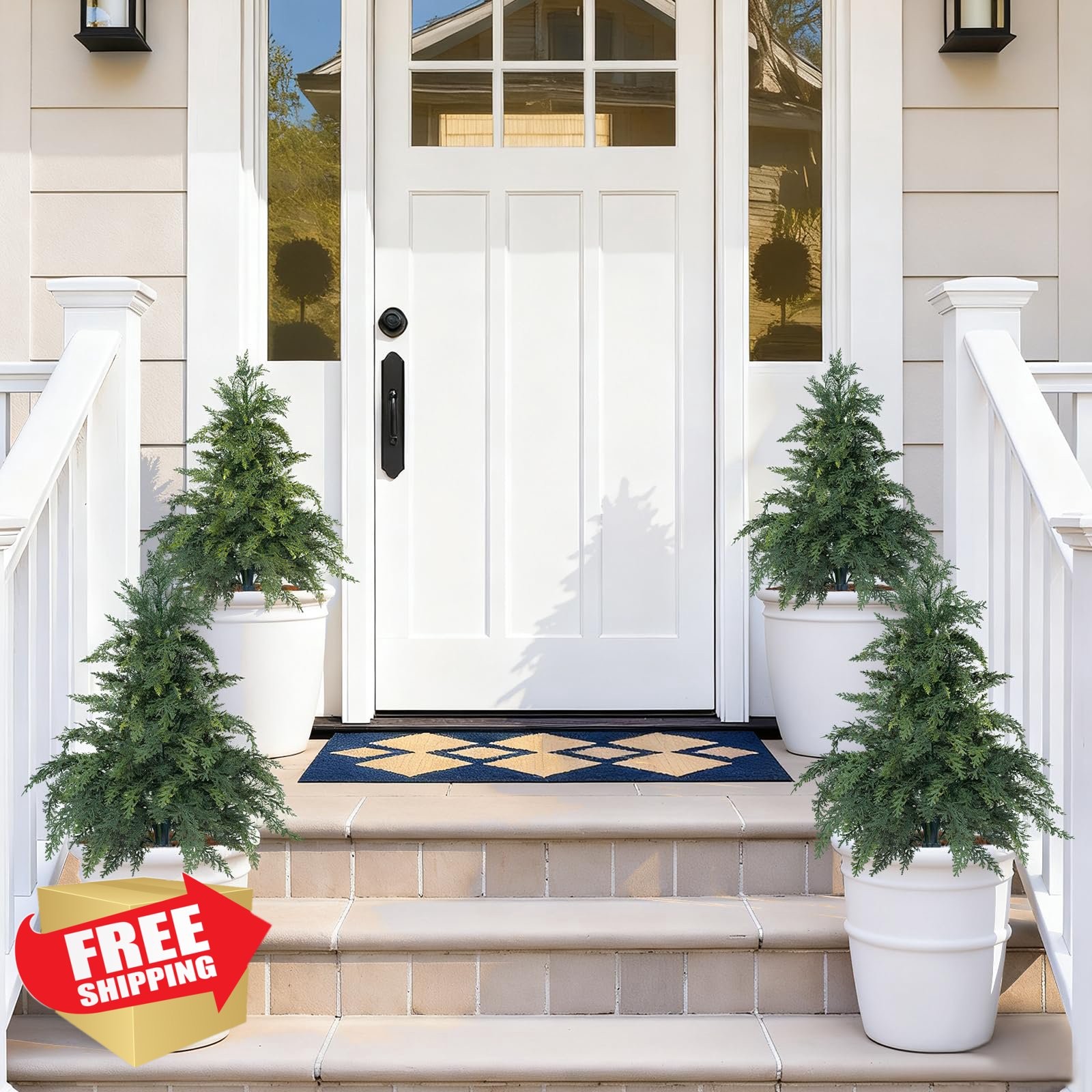 EverNature 2 Cedar Topiary Trees UV Resistant Faux Shrubs