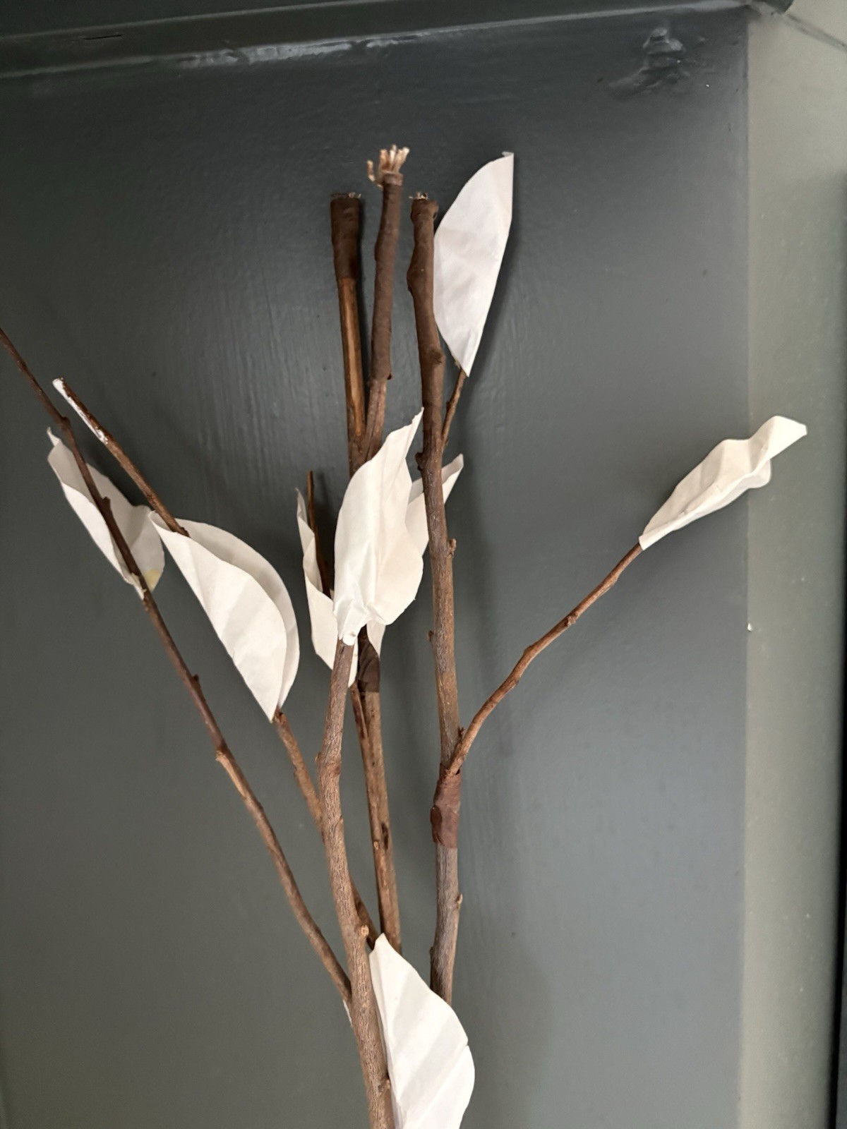 West Elm Twig Floral Display Modern Rustic Holiday 3 Twigs Paper Leaves 16 Inch
