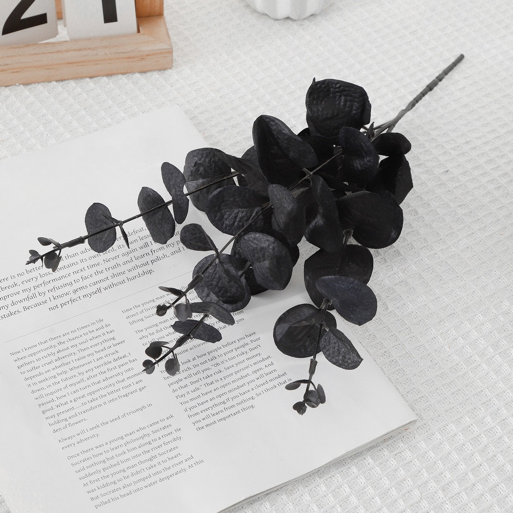Realistic Black Plastic Eucalyptus Foliage Stems 13.78in for Festive Home Decor