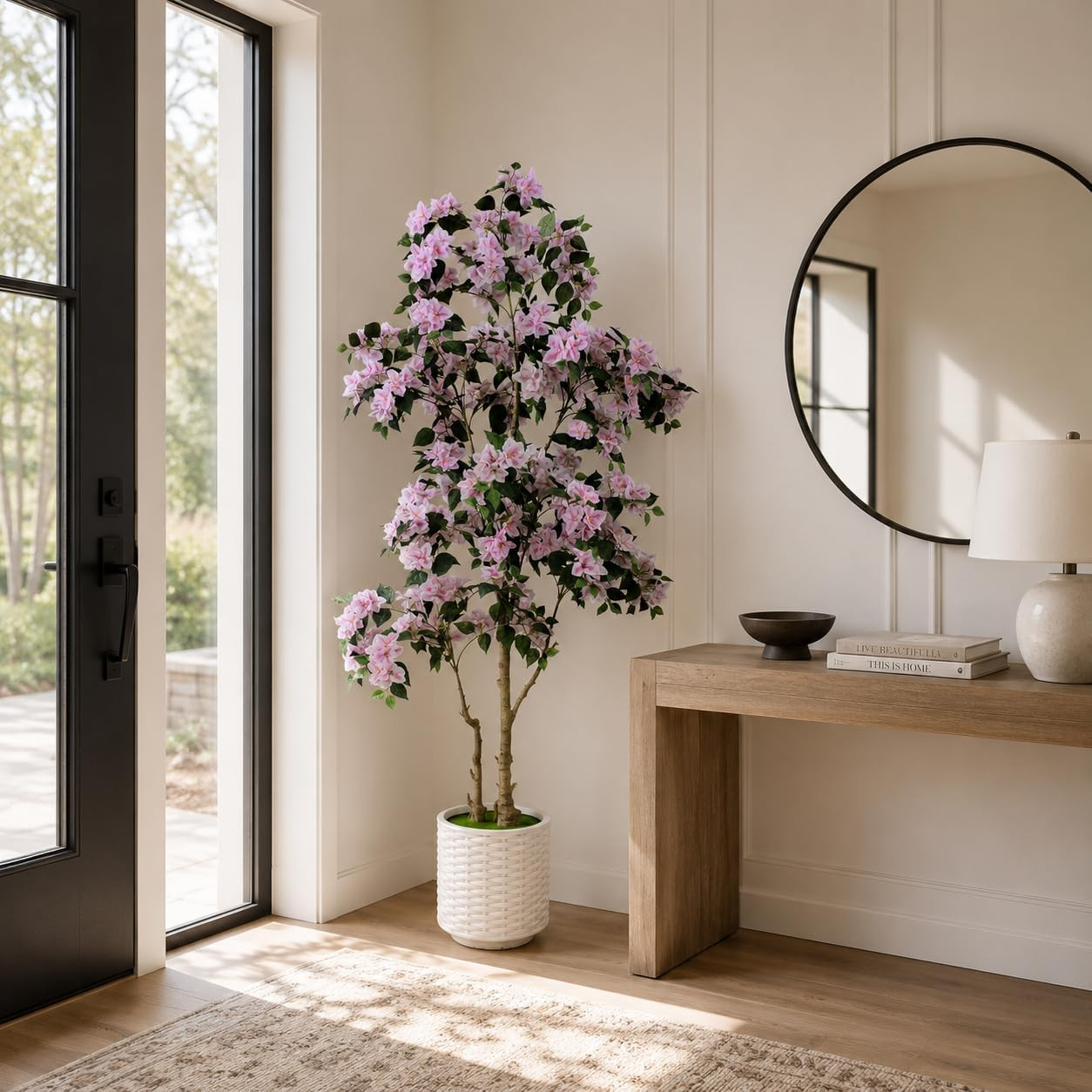 6FT Artificial Bougainvillea Tree with Realistic Light Pink Silk Flowers, Real T