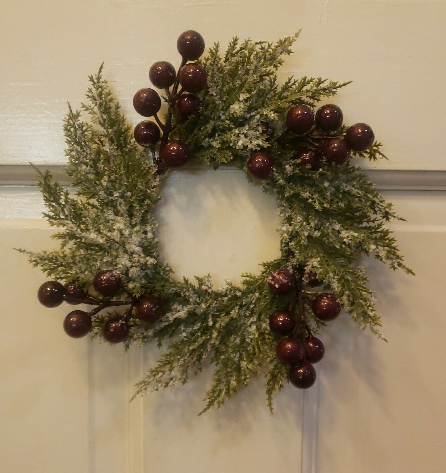 PAIR Farmhouse Primitive FROSTED CRANBERRY CEDAR PINE CANDLE RING 3″ CENTERS