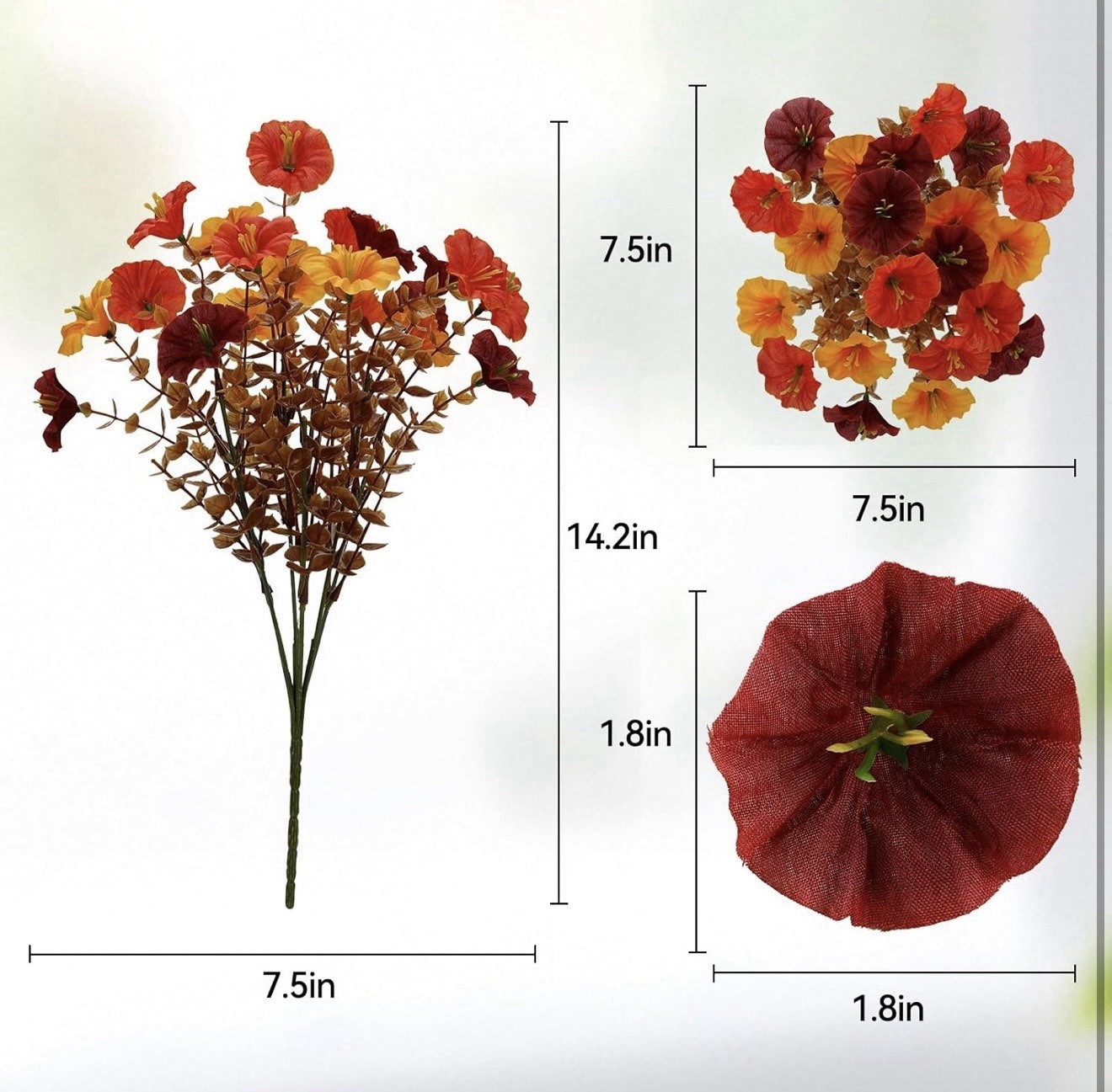 Artificial Petunia Flower Bouquet Red Yellow Orange 14.2in Fall Autumn Decor