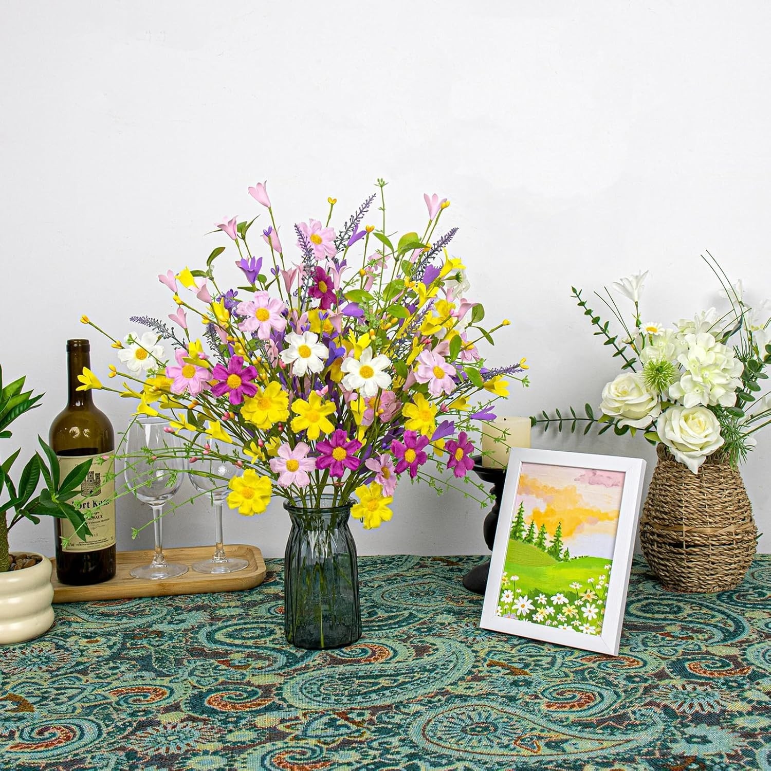 Artificial Easter Stems 12Pcs Spring Floral Picks with Forsythia Daisy Twig Bran