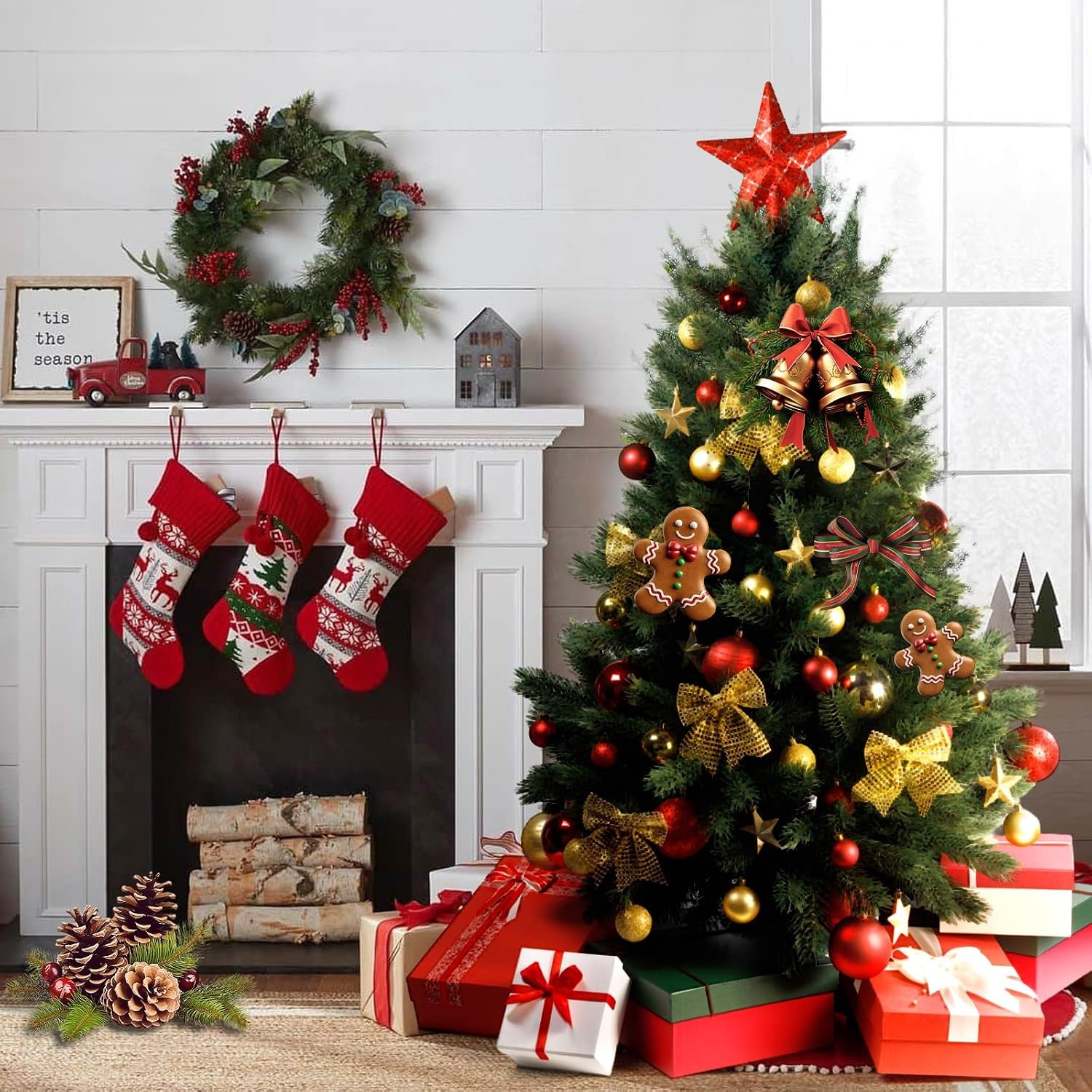 Set of 2 Artificial Cedar Topiary Christmas Trees, 3FT UV-Resistant Faux Cypress