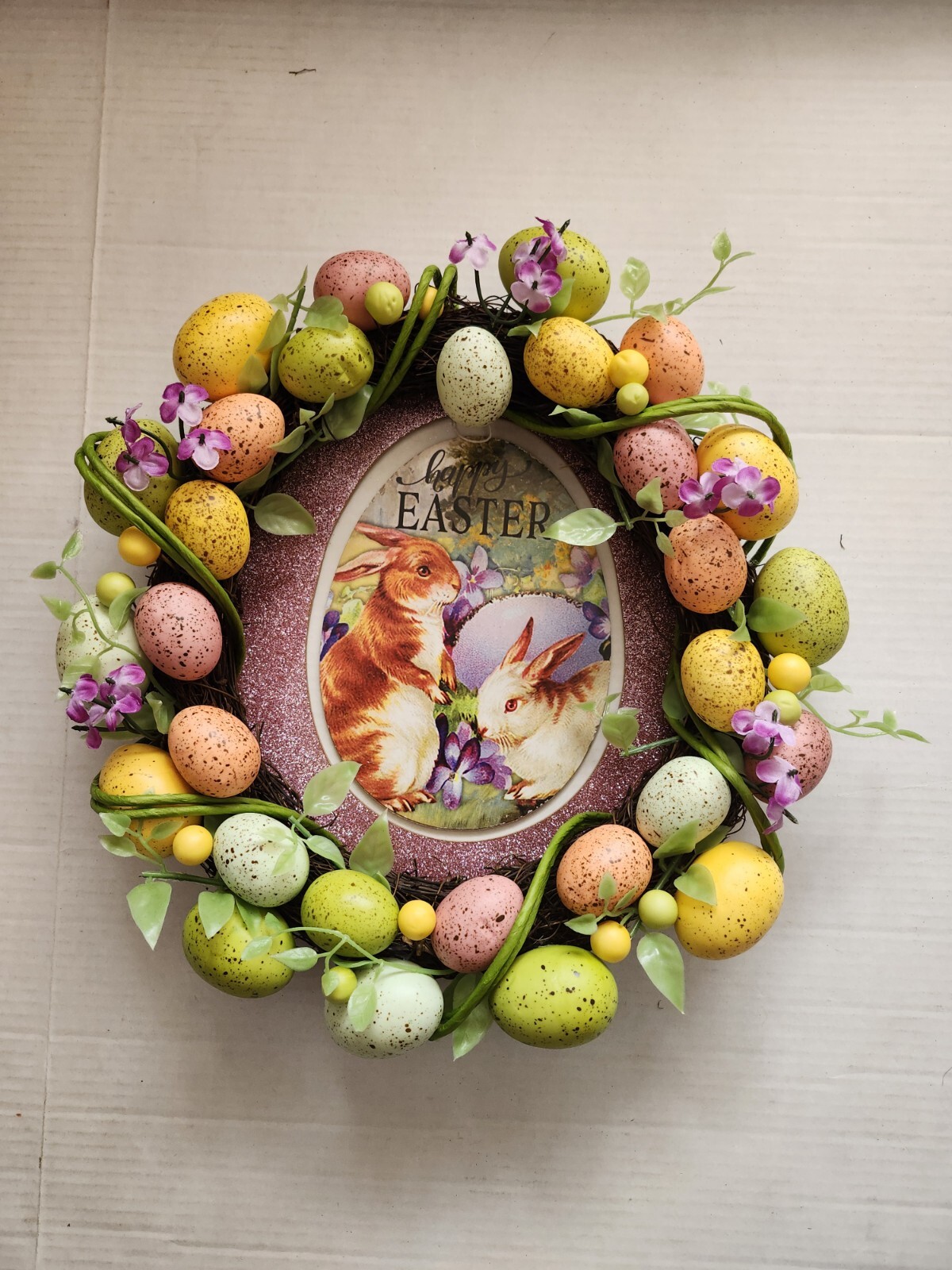 FREE Happy Easter Bunny Rabbit Year round Colorful Egg 15″ 2 in 1 Wreath New