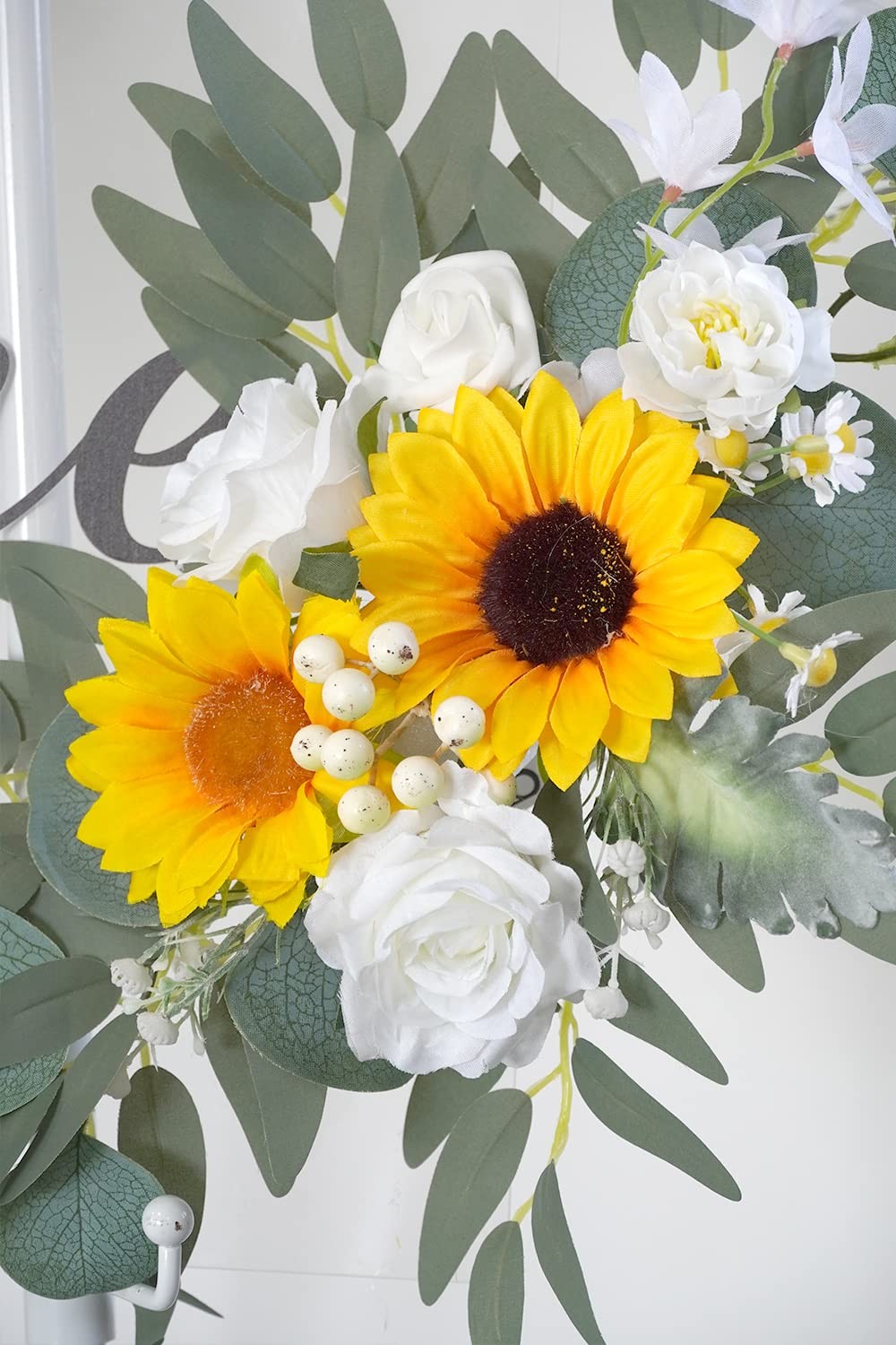 2 PCS Faux Sunflower & White Floral Swag Wedding Welcome Sign Ceremony Decor