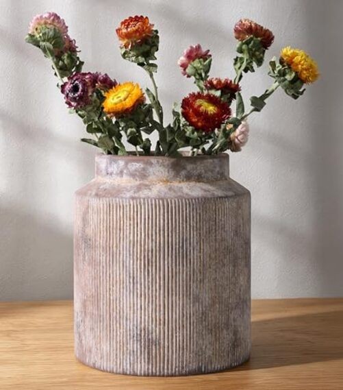 Ceramic Flower Vase 7 Inch Rustic Vases Modern Vase Short Wide Mouth Terracotta