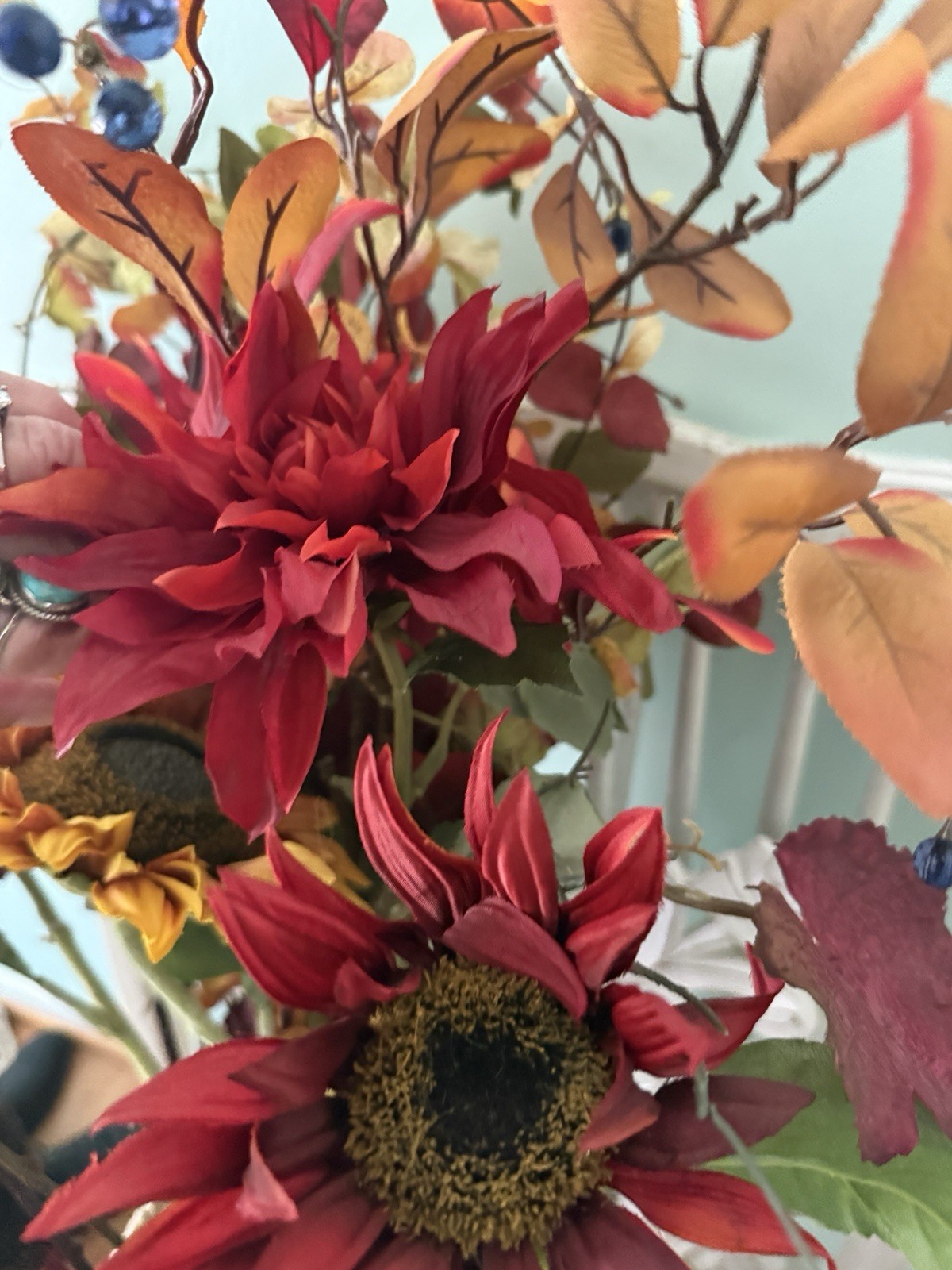 Pier One Imports Faux Autumn Flower Sunflowers Leaves Big Lot