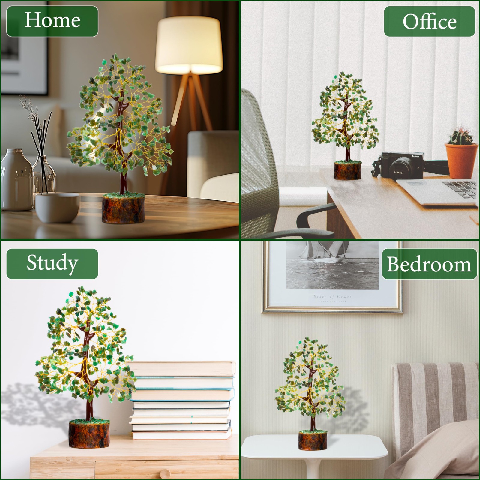 Green Jade Crystal Tree of Life for Luck & Prosperity Decor for Home and Offi…