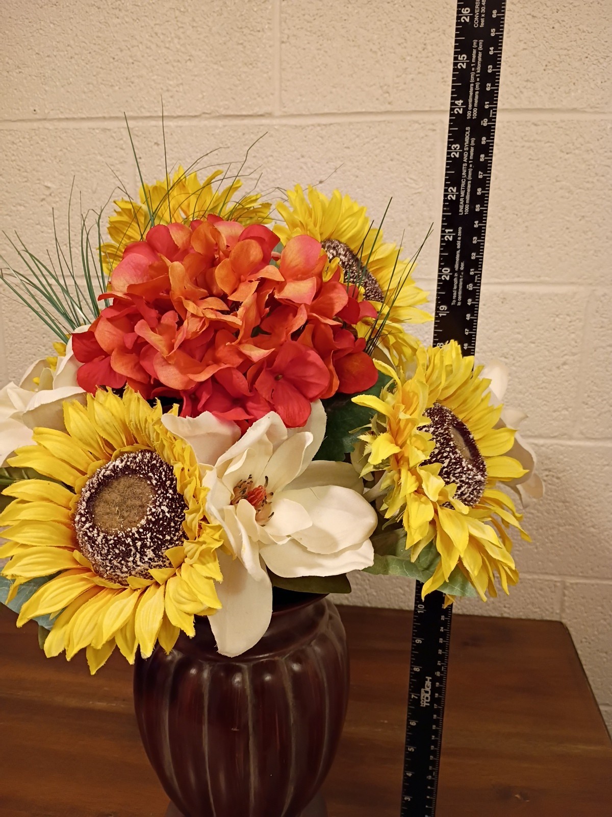 Bouquet of Large Silk Flowers In Bronze Vase