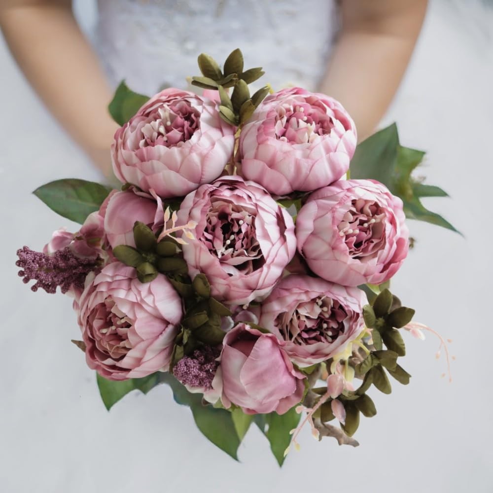 2 Pack Artificial Peony Flowers Silk Peonies Fake Bouquet Arrangement