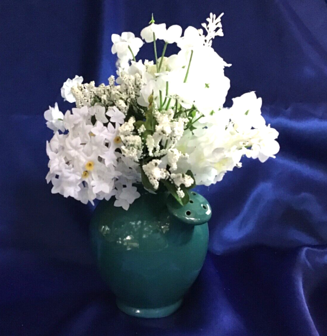 Vintage Farm House Green Ceramic Watering Can Planter Floral Arrangement