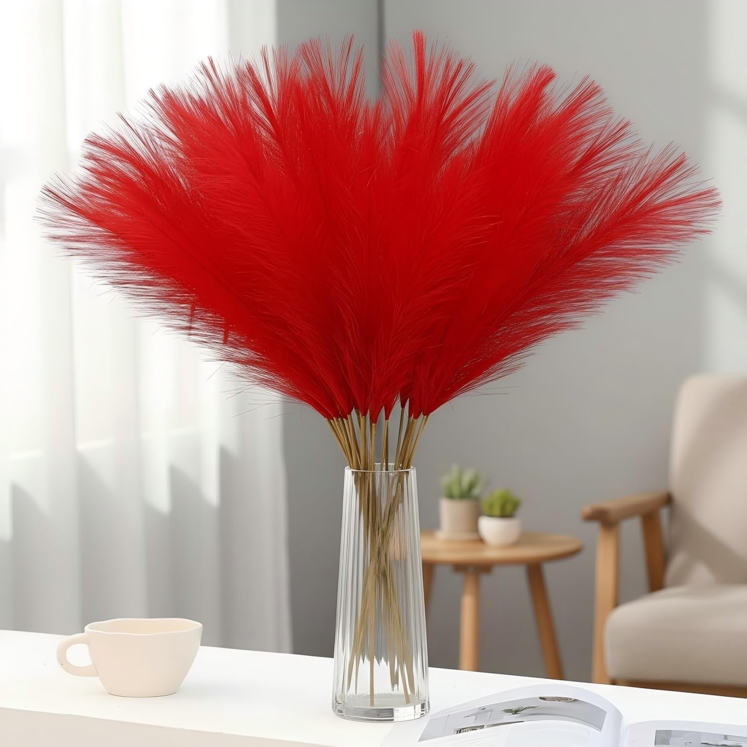 72 Pcs Red Pampas Grass 21.7 Inches Faux Tall Pampas Grass Decor Bulk Artific…