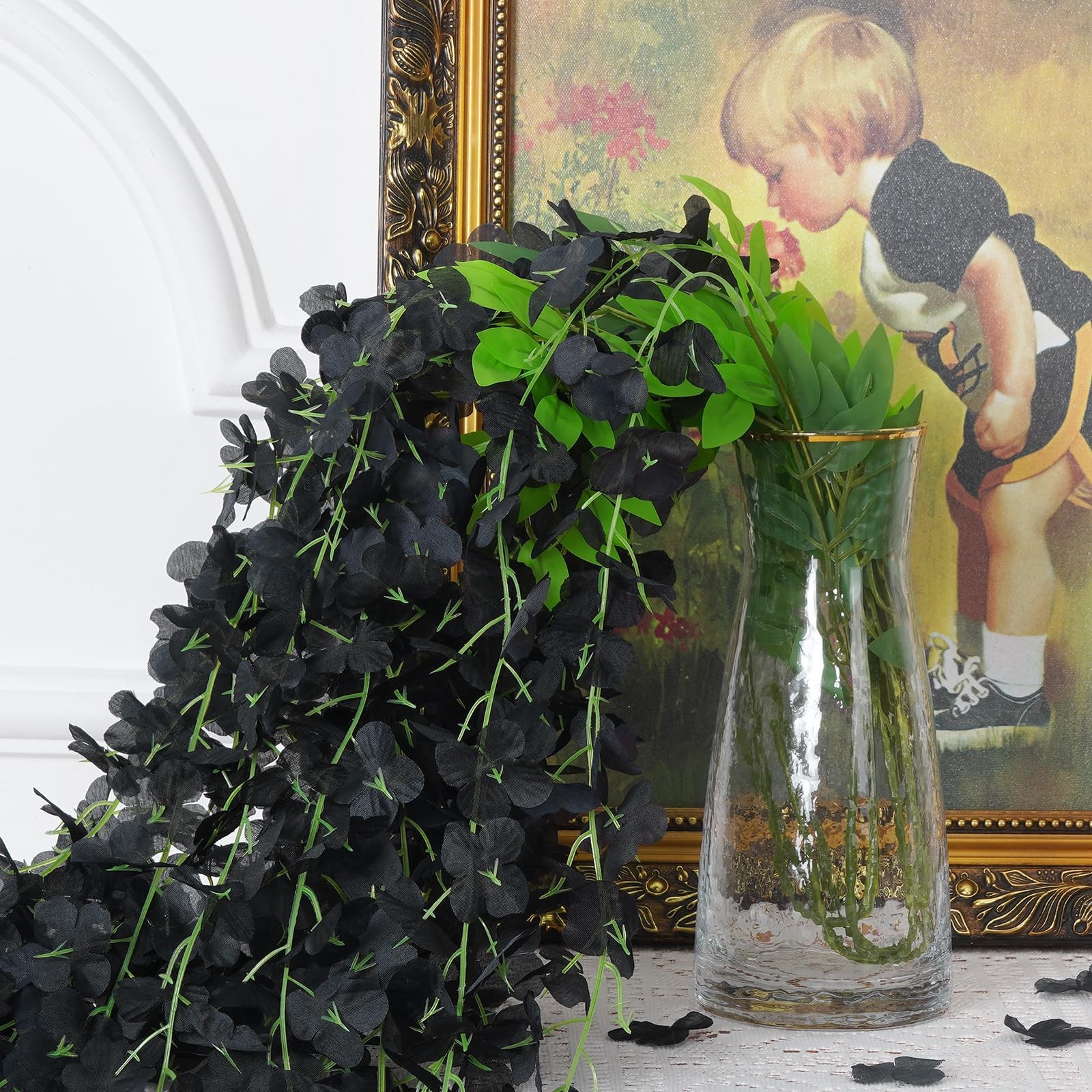 10Pcs Black Fake Wisteria Hanging Flowers, 3.6Ft/Pcs Artificial Wisteria Garl…