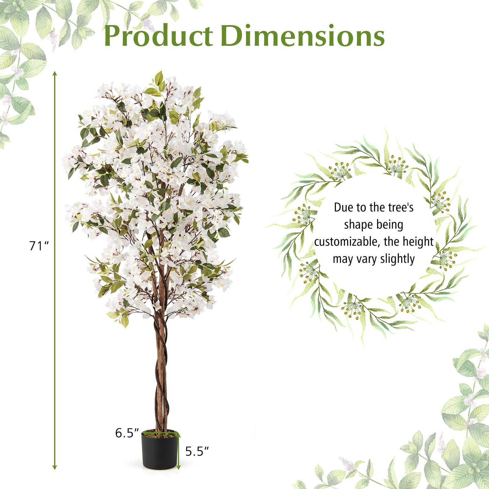 2PCS 6 FT Artificial Bougainvillea Tree w/910 Flowers 105 Leaves Wood Trunk