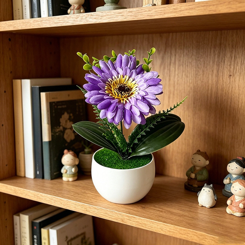 White Pot Faux Gerbera Daisy 19 cm Lifelike Plastic Flower Indoor Decor