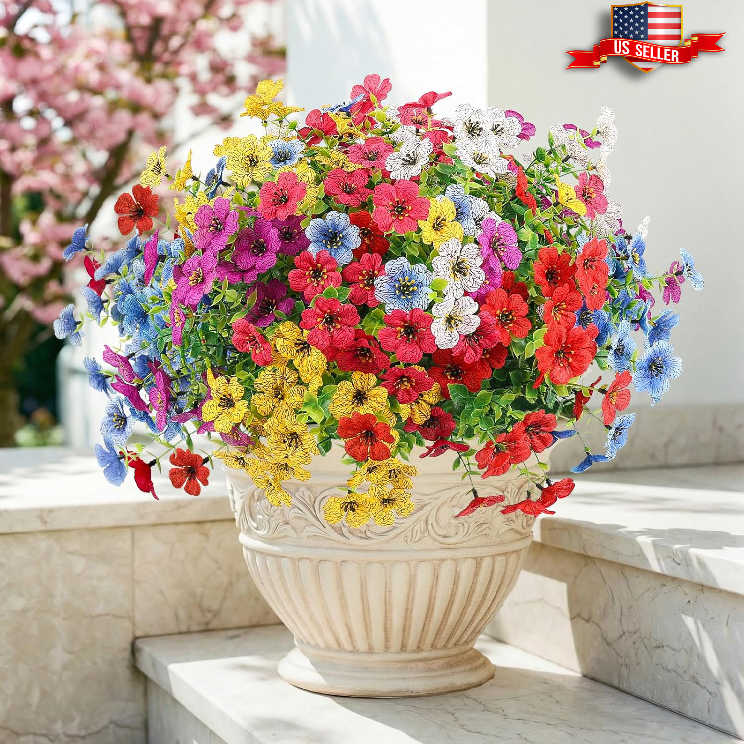12pc Artificial Daisy Flowers UV Resistant Outdoor Garden indoor Deco Multicolor