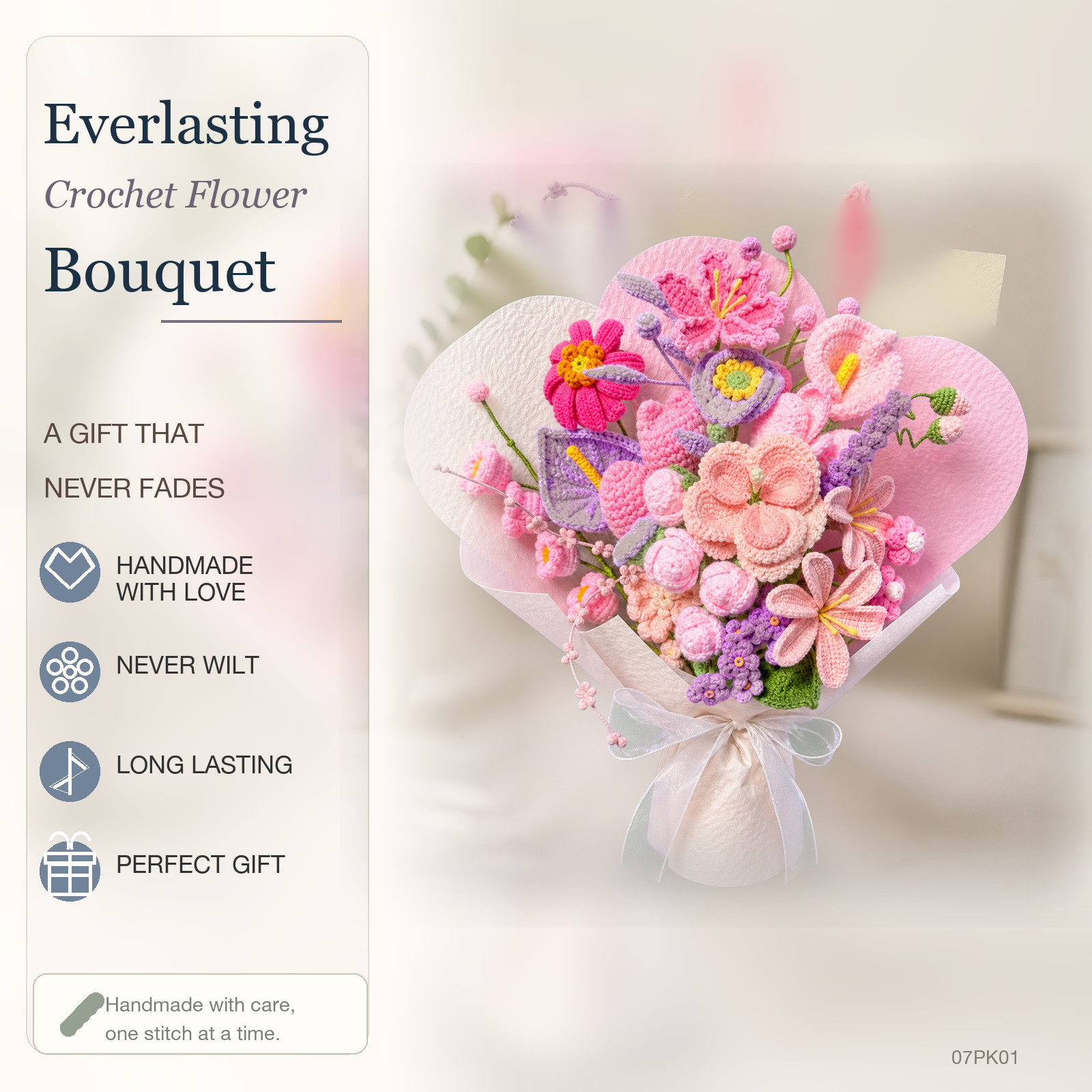 Extra Large Pink Purple Crochet Bouquet Birthday Gift for Mom