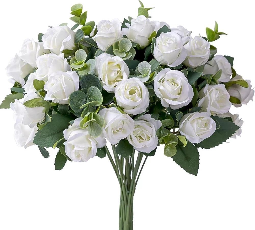 10 Head Artificial Silk Rose Peony Eucalyptus Bouquet Wedding Home Party Decor