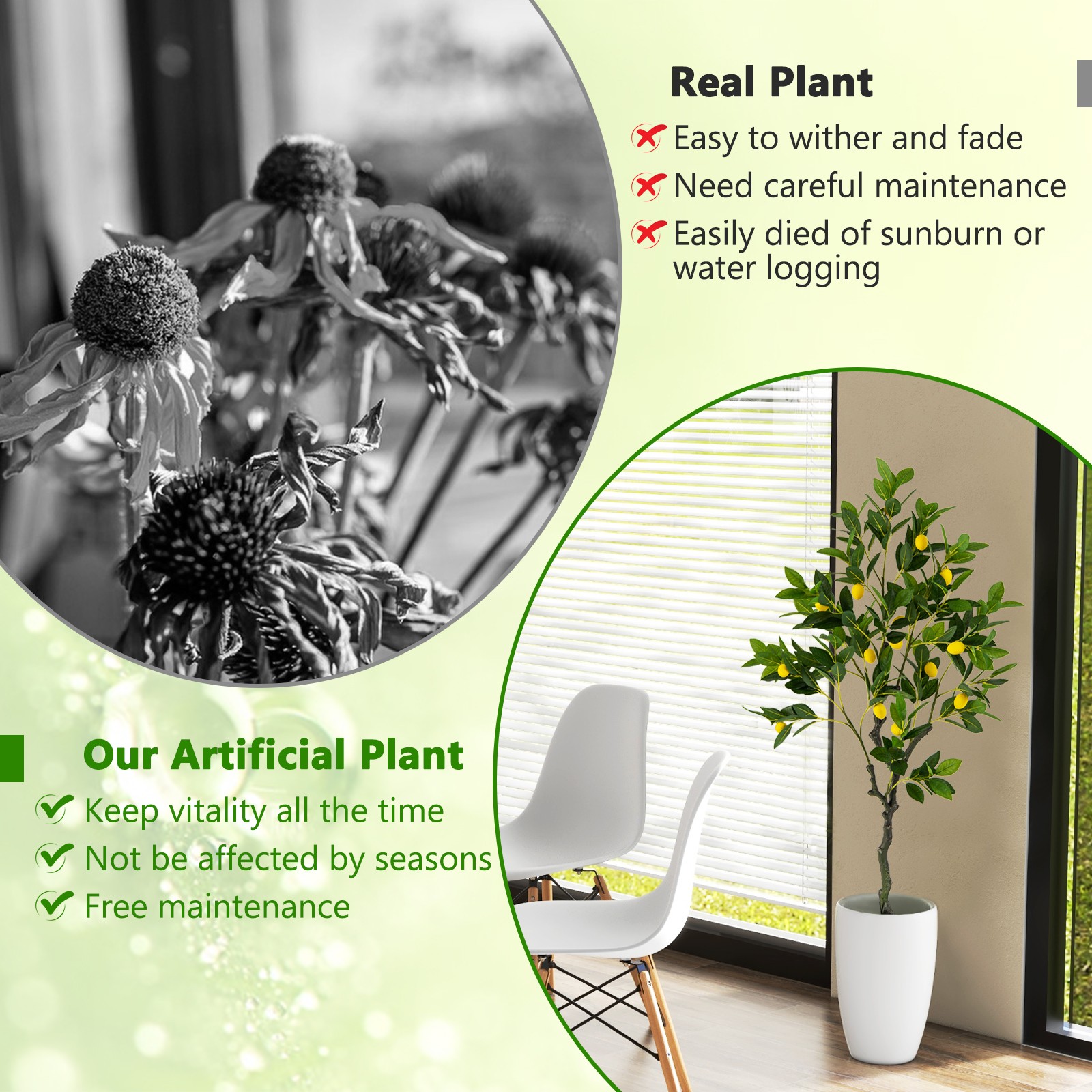 Artificial Lemon Tree 4 FT Tall Fake Plant w/Lemon Fruits Office Decor