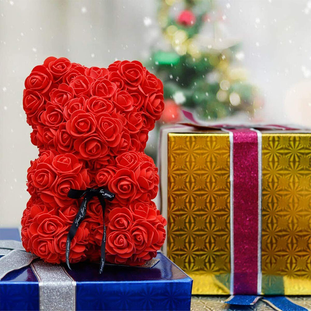 US1-2Pc 9.84Inch Flower Floral Foam Rose Teddy Bear Romantic Valentine’sDay Gift