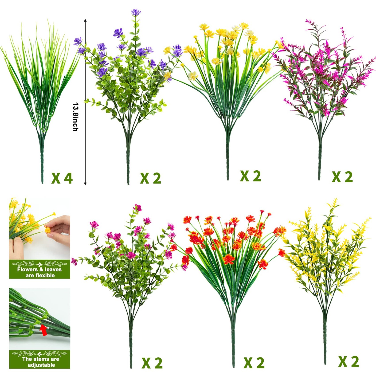 Ouddy Decor 16 Bundles Artificial Flowers for Outdoors Fake Plastic Plants Fa…