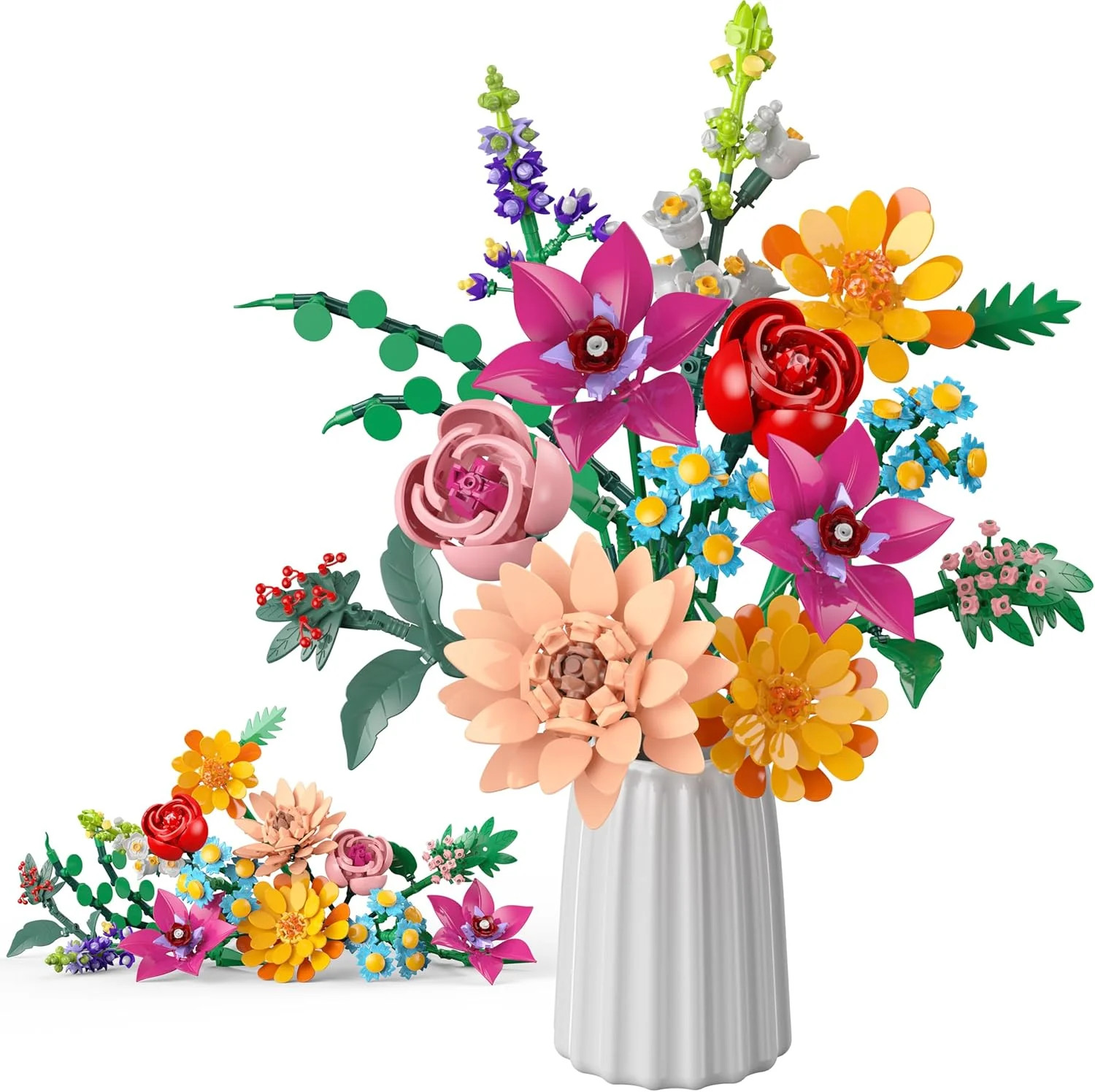 Ancesfun Flowers Bouquet Building Set, 891 PCS Artificial Wildflower Botanical C