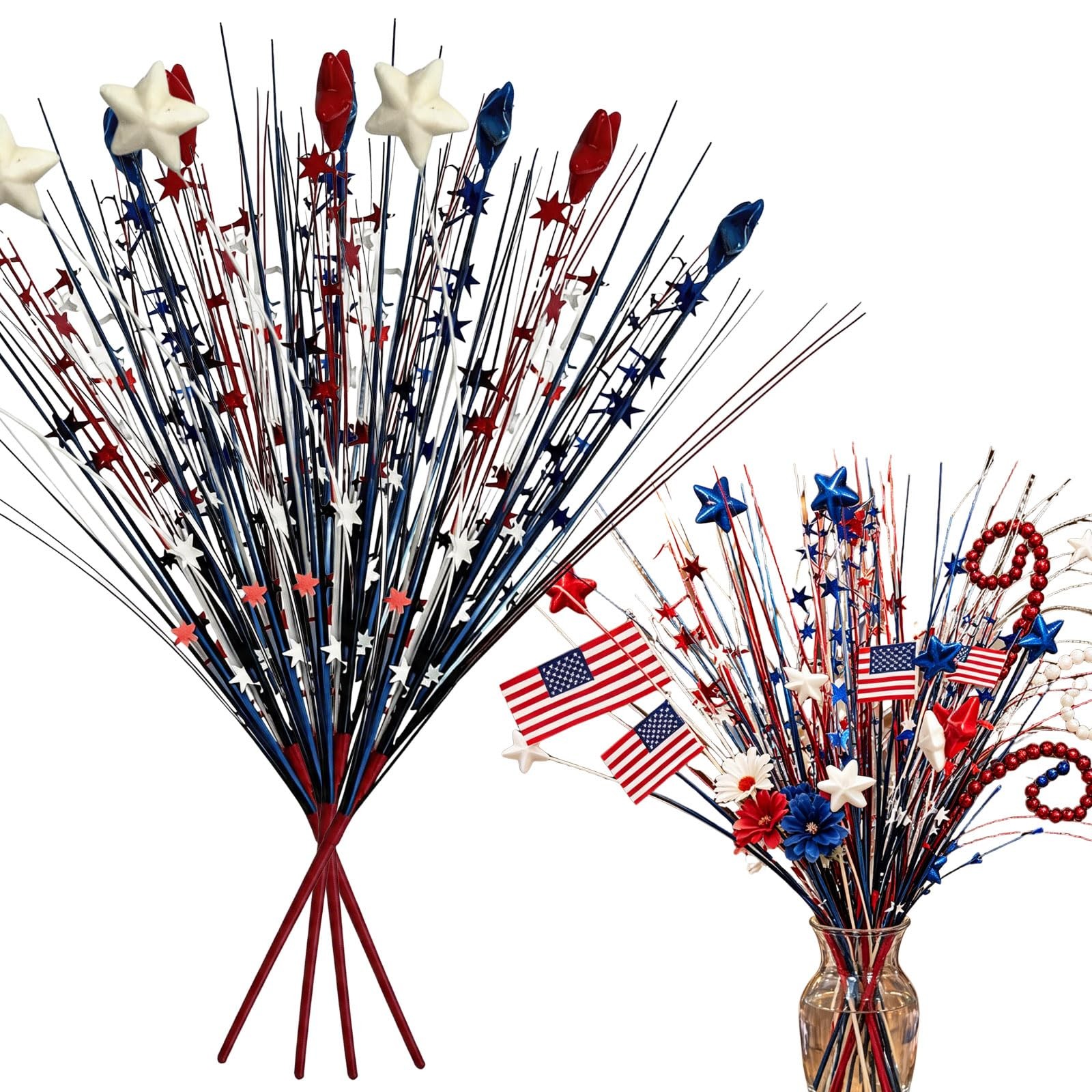 4 Pack 4th of July Patriotic Picks, Red White Blue Star Independence Day Part…