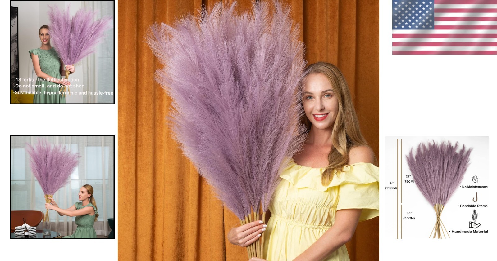 Luxurious 6-Stem Faux Pampas Grass – 43″ Light Purple Decor for Elevating Spaces