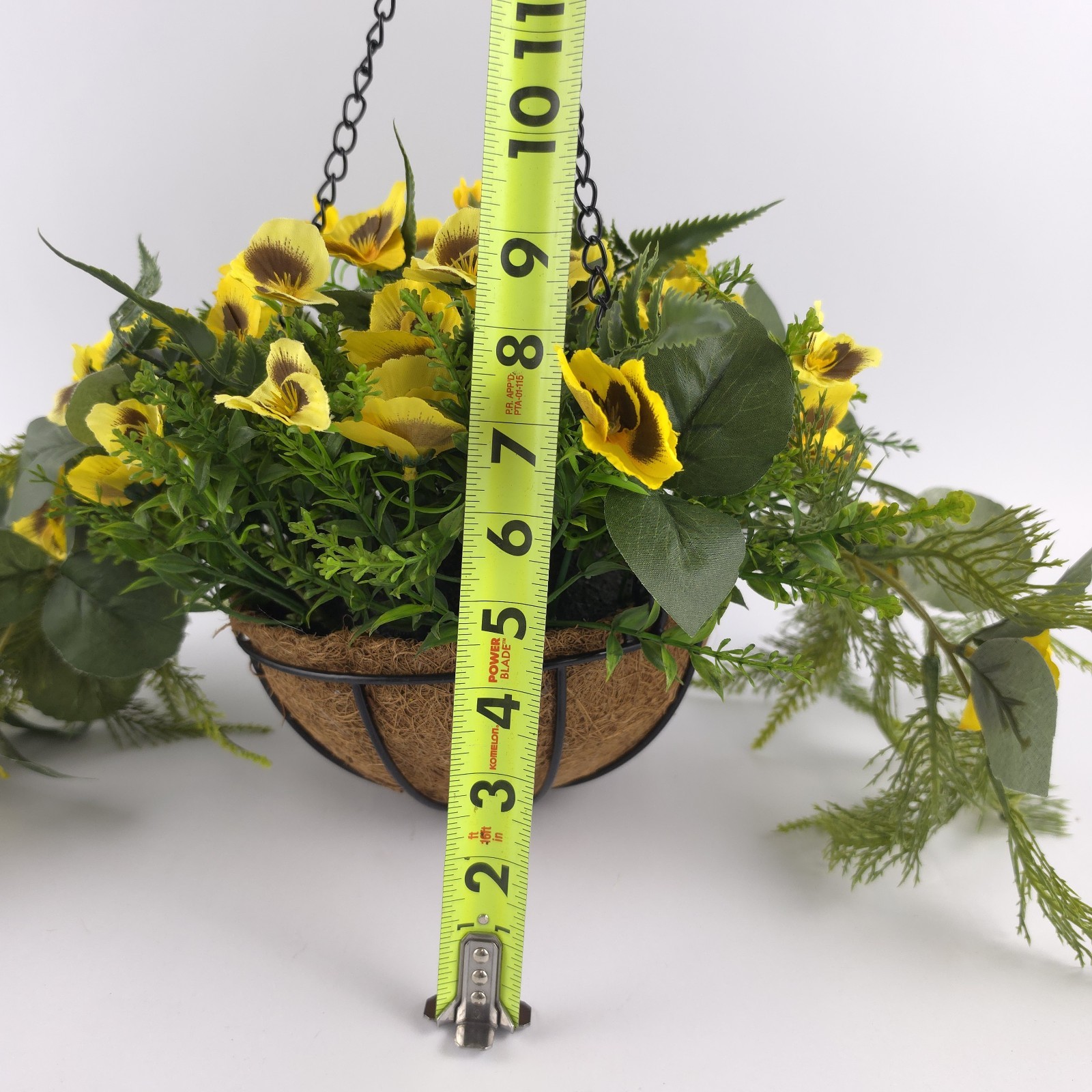Garden Reflections Cascading Faux Pansy & Fern Hanging Basket Yellow