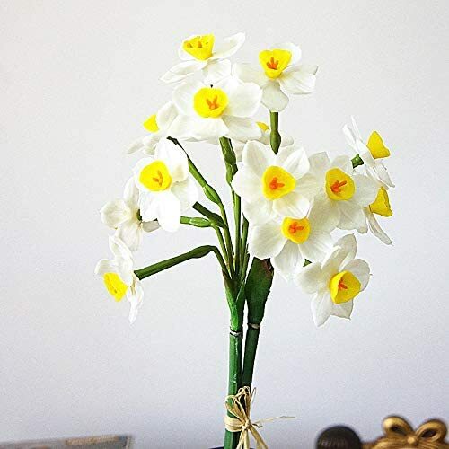 2 Bunches Latex Artificial Daffodils Bulbs Flowers Bouquet White