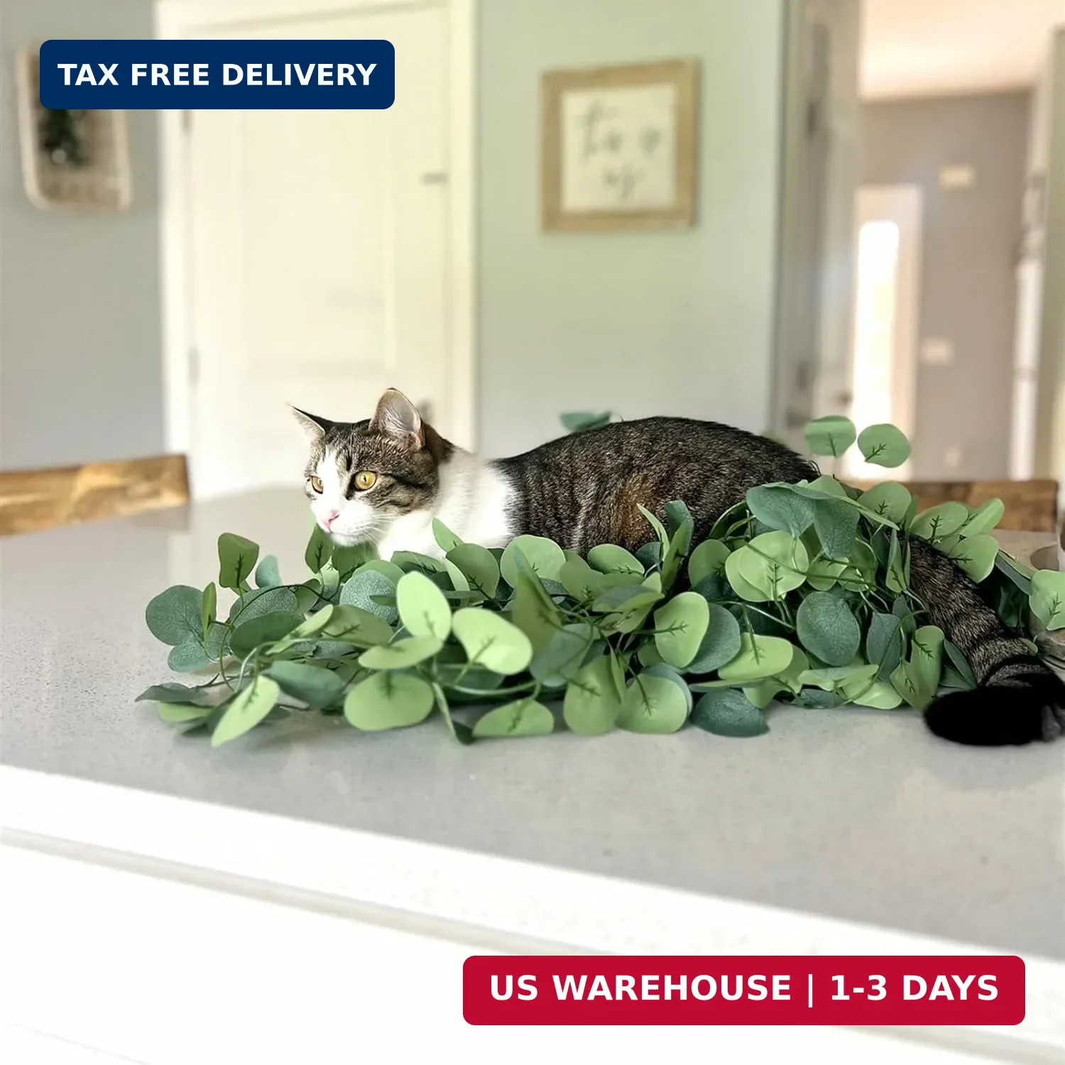 CQURE 12 Pack 84Ft Eucalyptus Garland,Artificial Eucalyptus Leaves Table Greener