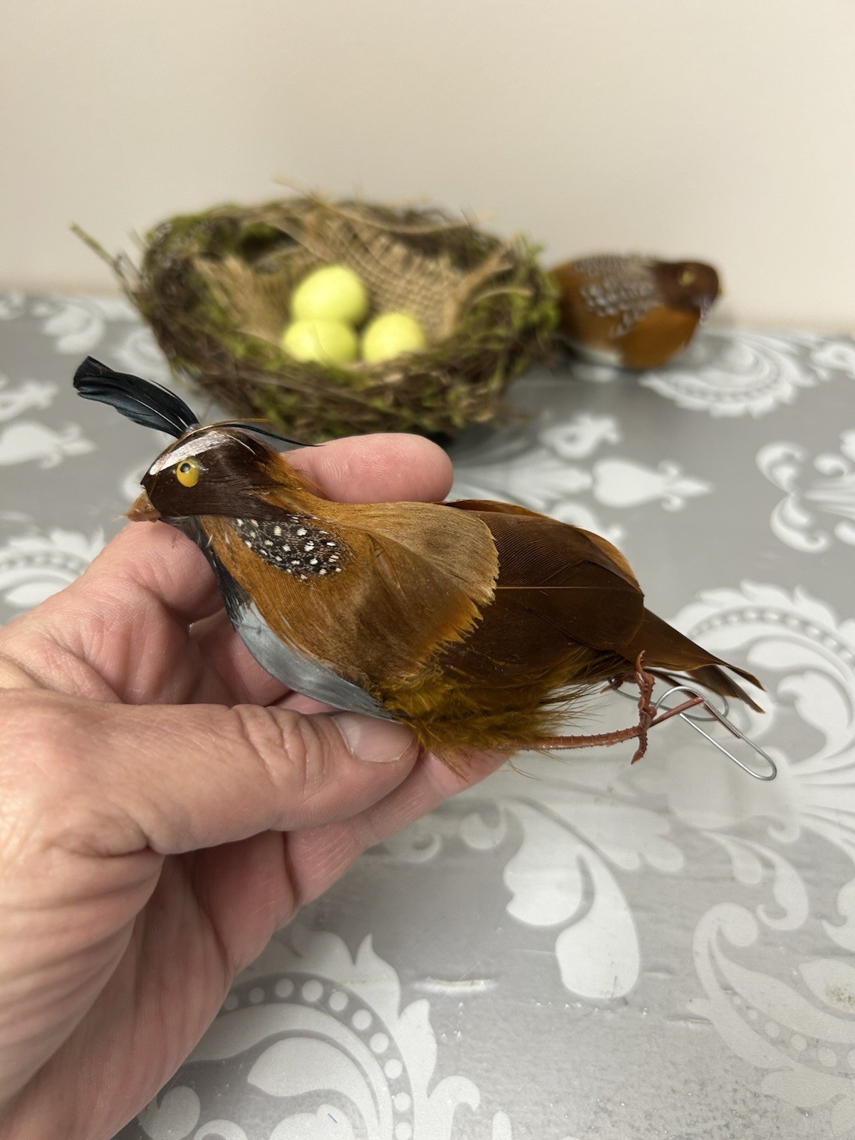 Feathered Artificial Birds And Nest Beautiful Home Decor