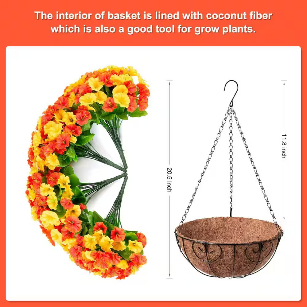 20.5 In. Orange Yellow Outdoor Artificial Silk Petunias Flower with Coconut Lini