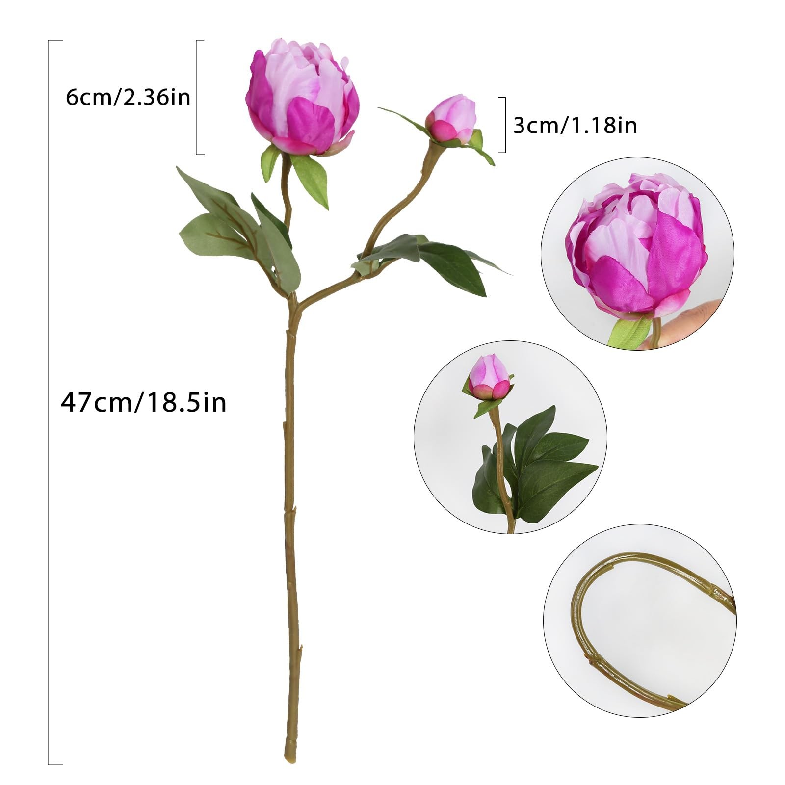 Hot Pink Flowers Artificial Peonies 8pcs Fake Peonies Hot Pink Artificial Flo…