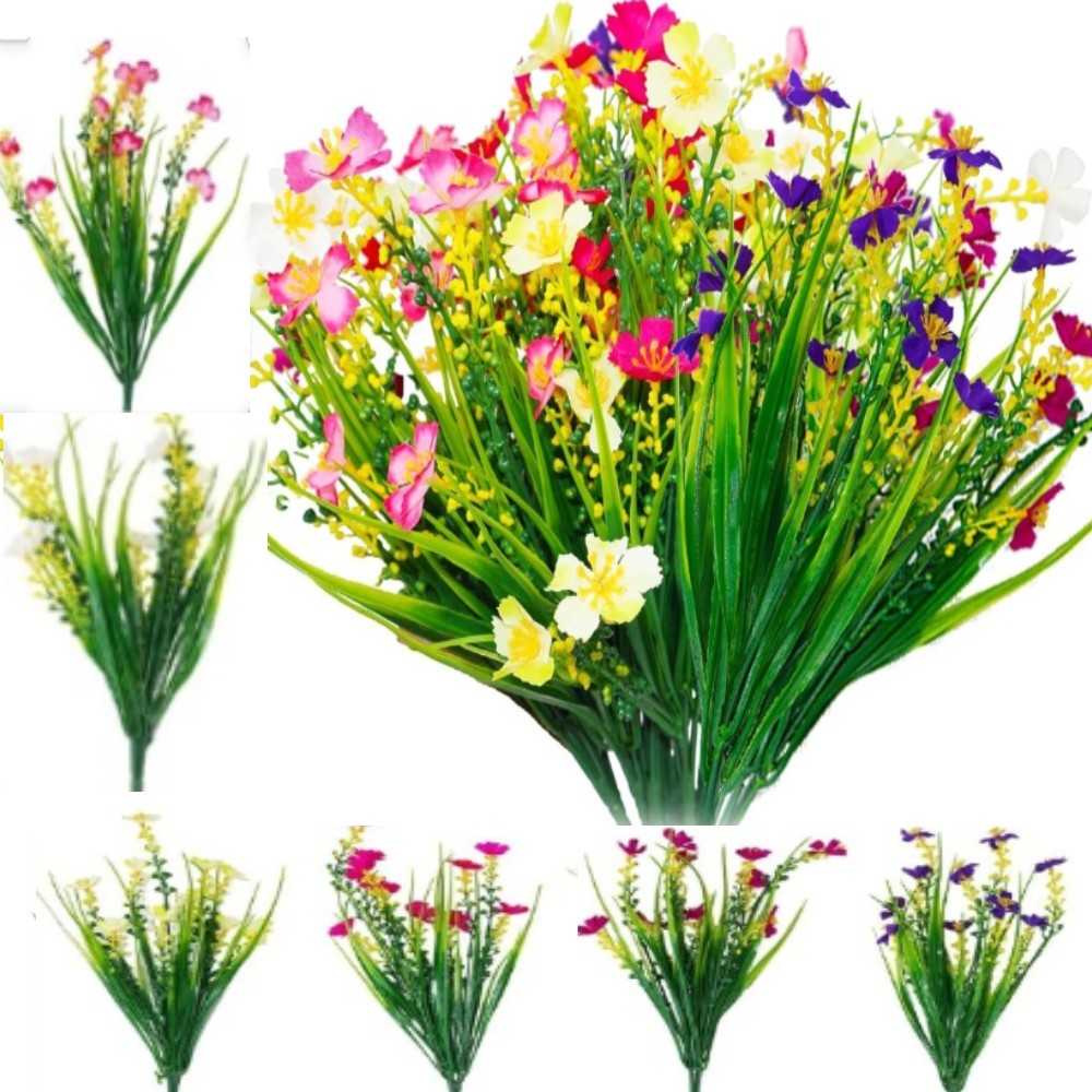 12 Bundles Artificial Outdoor Flowers UV Resistant Fake Lifelike Hanging Plants