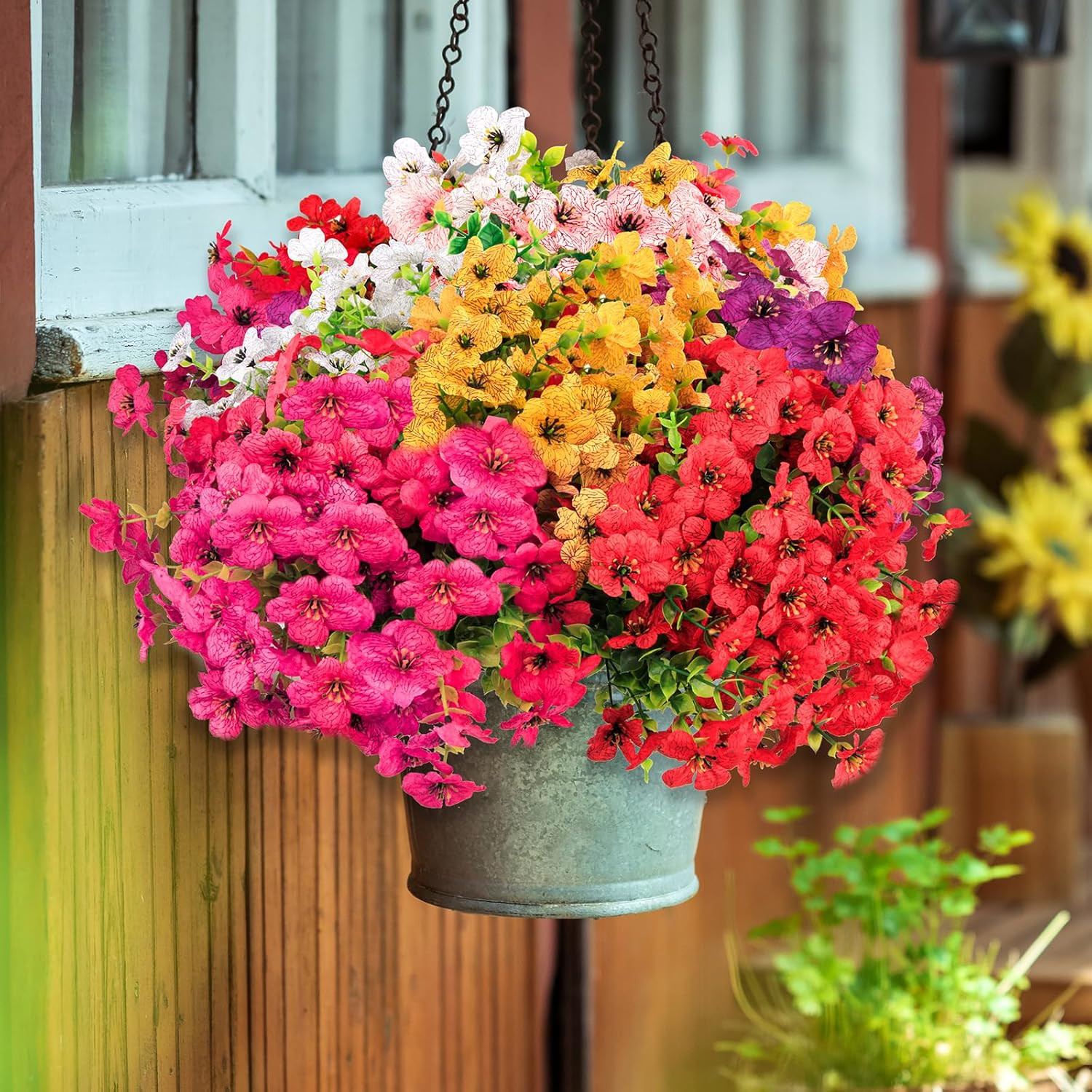 24 Bundles Artificial Flowers for Outdoors, UV Resistant No Fade Fake Flowers fo