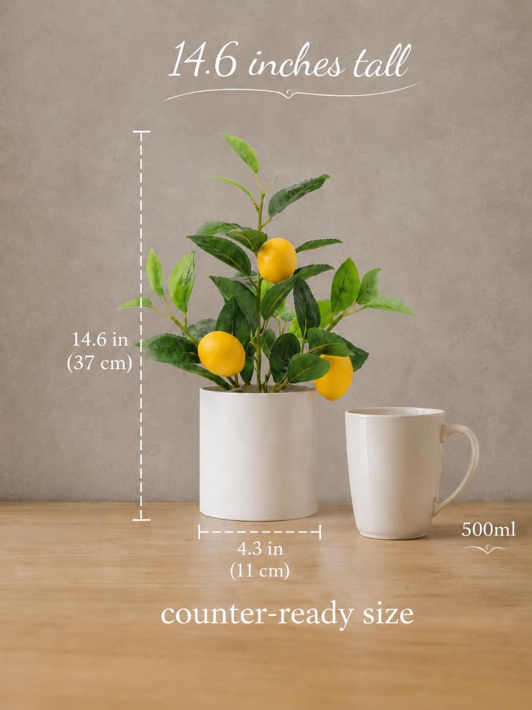 Realistic Small Fake Lemon Tree 14.6 Inch Artificial Plant White Pot Indoor