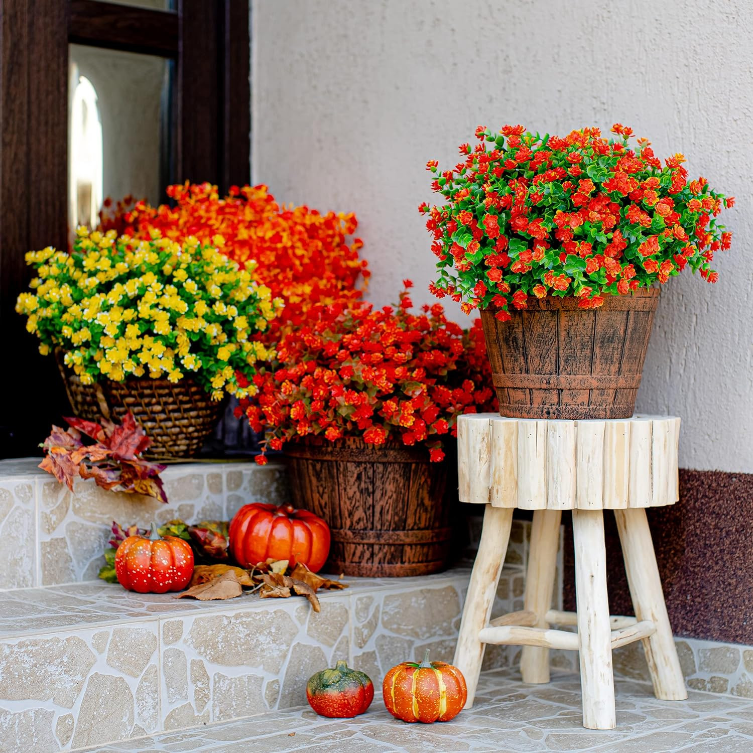 12 PCS Artificial Flowers UV Resistant Fake Outdoor Plants No Fade Mums Bushes