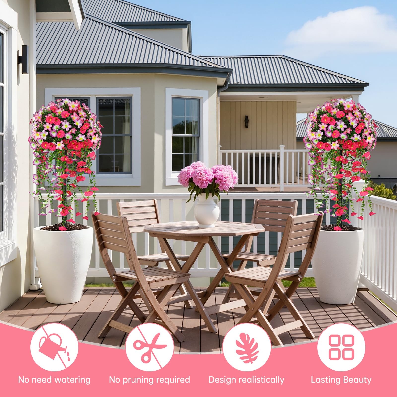 Yangrass Artificial Topiary Ball Trees with Pink Morning Glory Flowers, 3FT F…