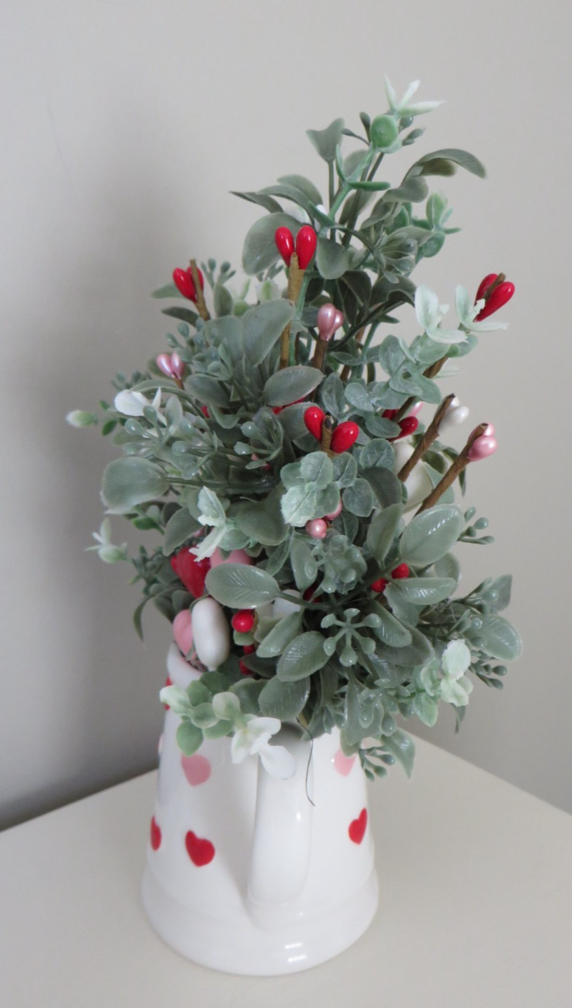 Valentine’s Day Floral Arrangement in Ceramic Creamer – Home Decor #584