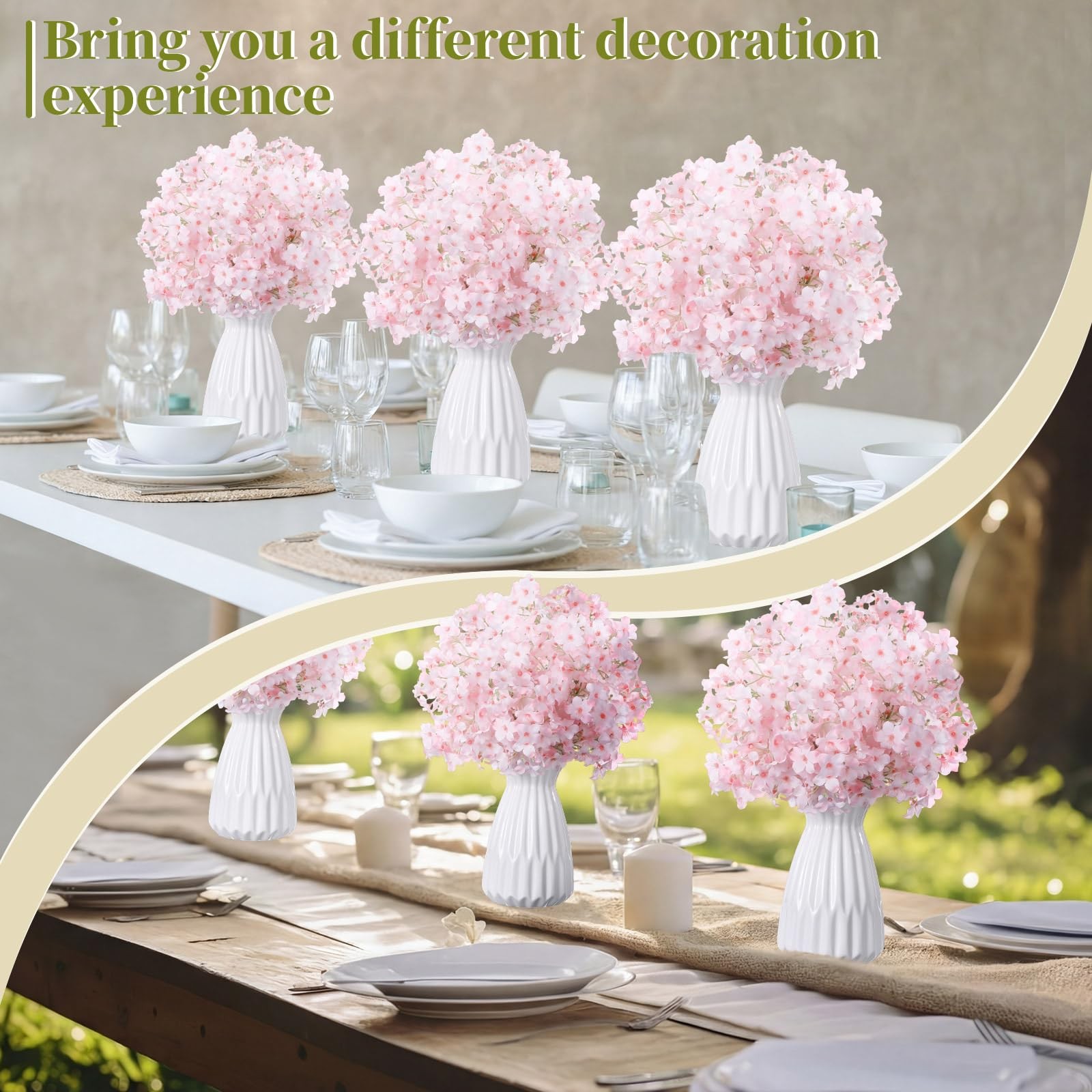 6 Pcs Artificial Cherry Blossoms 14 Inches Fake Silk Pink Sakura Peach Flower…