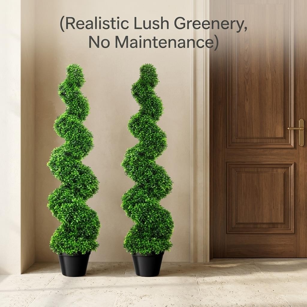 3.5Ft Topiary Trees, Artificial Boxwood Tree Set for Front Door Indoor Outdoor