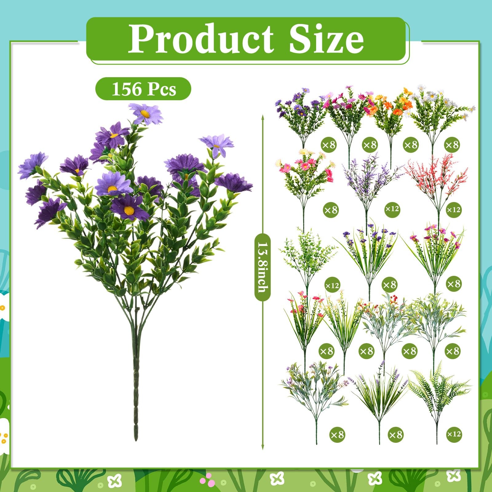 156 Pcs UV Resistant Artificial Flowers for Outdoor Garden Decor